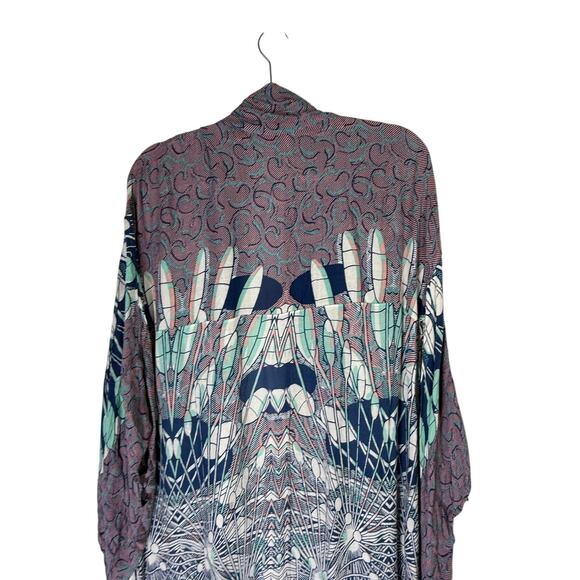 BCBGMaxazria Blue Print Boho Hi-Low Cutout Wing Sleeves Kimono Cardigan Size XS - Picture 5 of 9